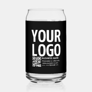 Your Logo w/Editable QR code & Text Can Glass