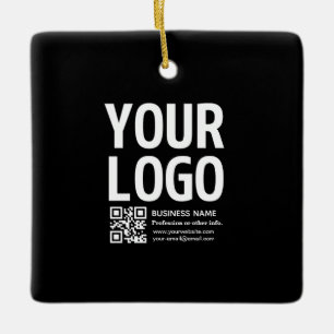 Your Logo w/Editable QR code & Text Ceramic Ornament