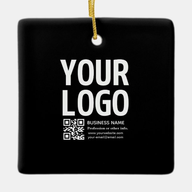 Your Logo w/Editable QR code & Text  Ceramic Ornament (Front)
