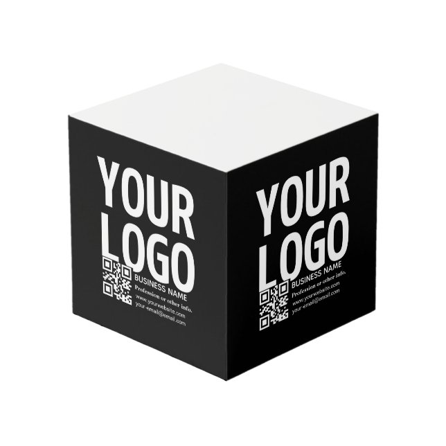 Your Logo w/Editable QR code & Text  Cube (Front Angled)