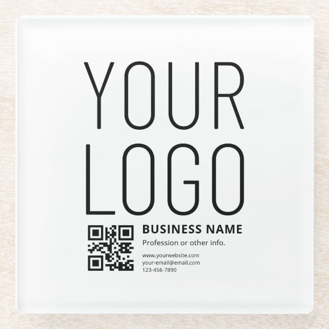 Your Logo w/Editable QR code & Text Glass Coaster (Front)