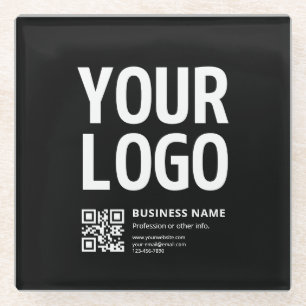 Your Logo w/Editable QR code & Text Glass Coaster