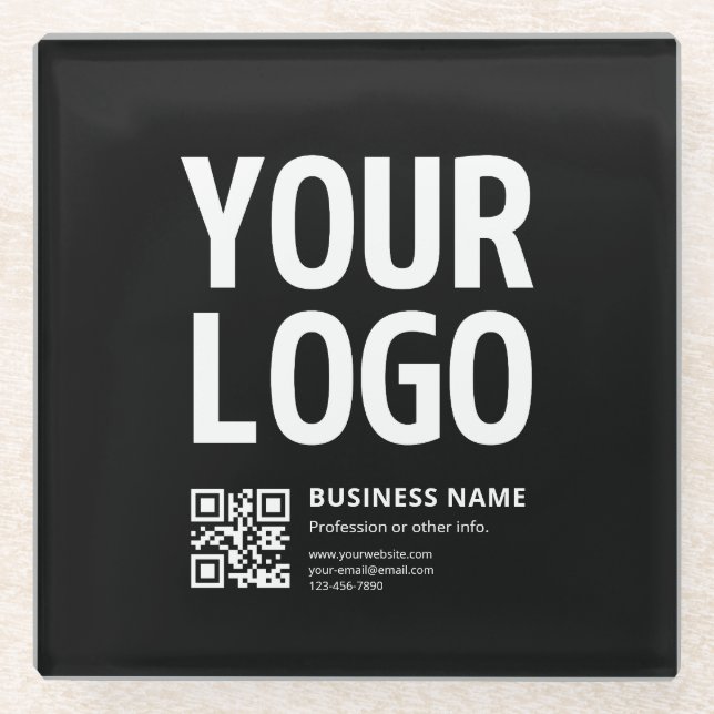 Your Logo w/Editable QR code & Text Glass Coaster (Front)