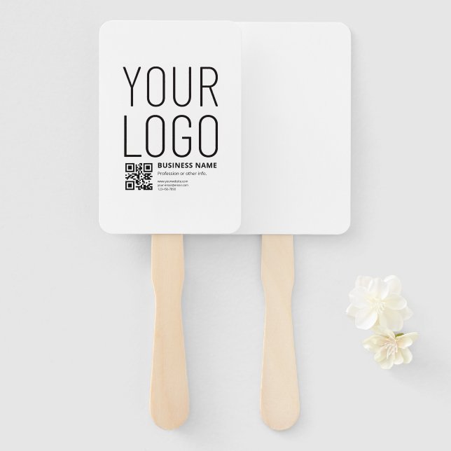Your Logo w/Editable QR code & Text Hand Fan (Front and Back)