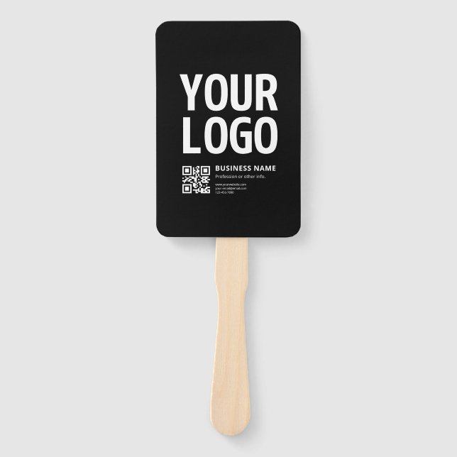 Your Logo w/Editable QR code & Text Hand Fan (Front)