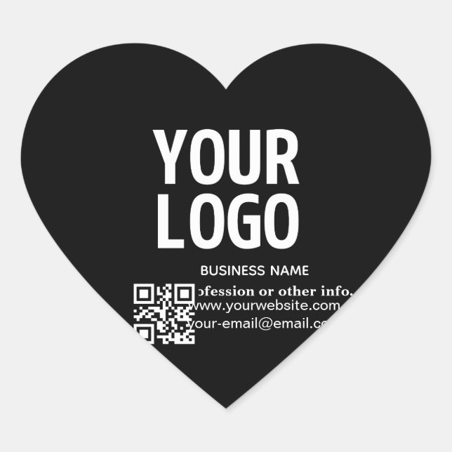 Your Logo w/Editable QR code & Text  Heart Sticker (Front)