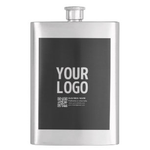Your Logo w/Editable QR code & Text Hip Flask