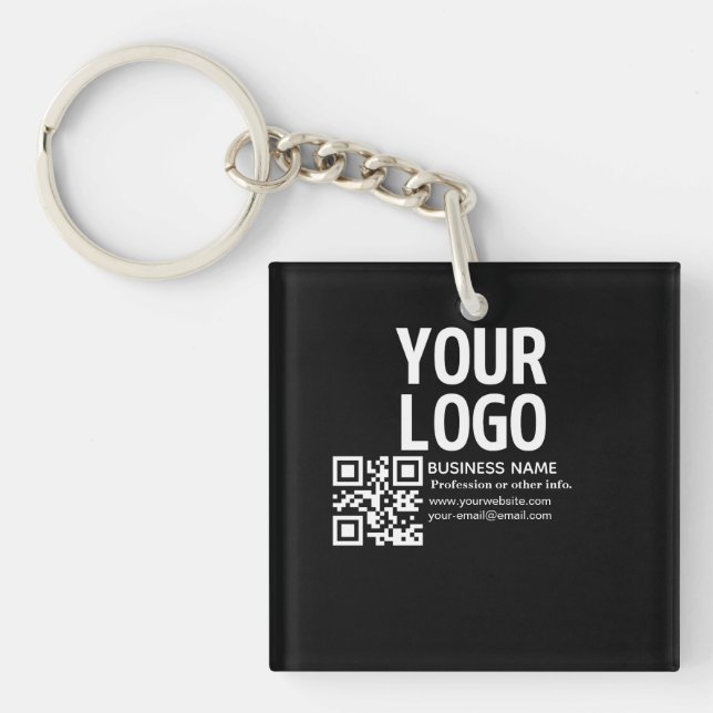 Your Logo w/Editable QR code & Text  Key Ring (Front)