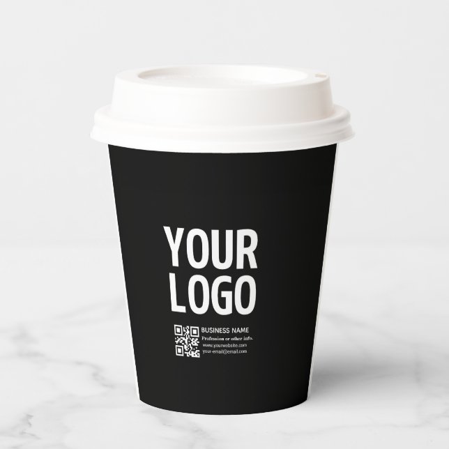 Your Logo w/Editable QR code & Text  Paper Cups (Front)