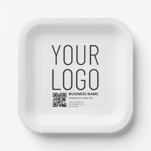 Your Logo w/Editable QR code & Text Paper Plate