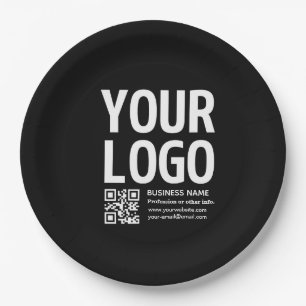 Your Logo w/Editable QR code & Text  Paper Plate