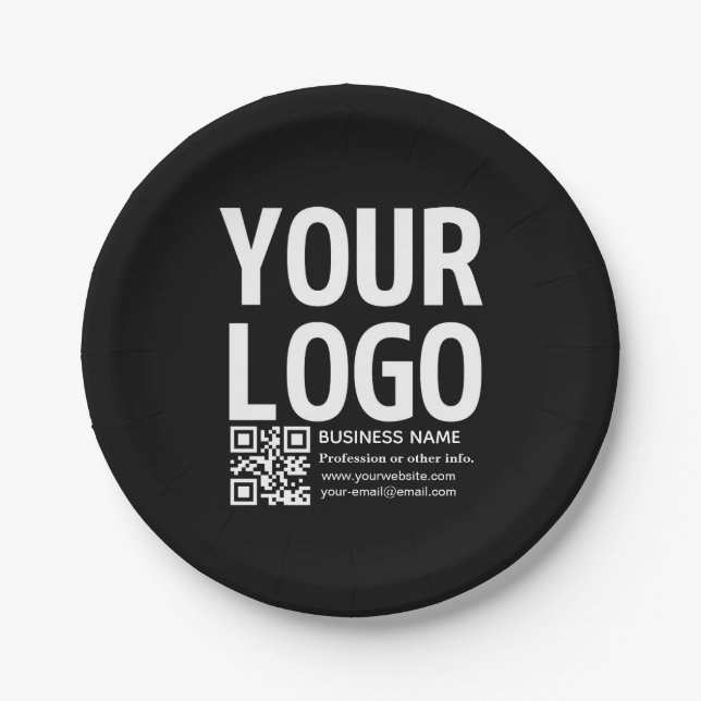 Your Logo w/Editable QR code & Text  Paper Plate (Front)