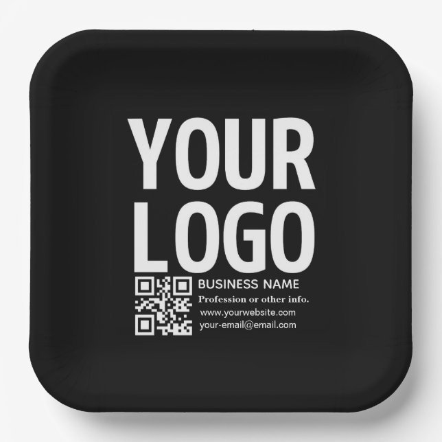 Your Logo w/Editable QR code & Text  Paper Plate (Front)