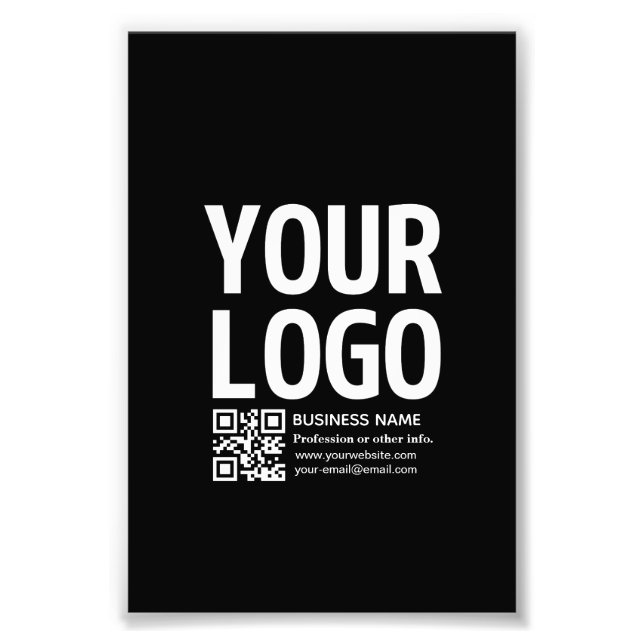 Your Logo w/Editable QR code & Text  Photo Print (Front)