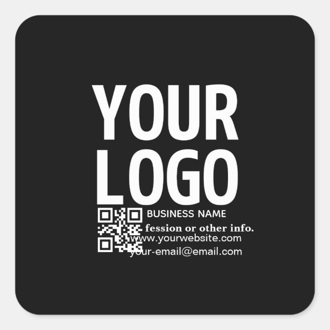 Your Logo w/Editable QR code & Text  Square Sticker (Front)