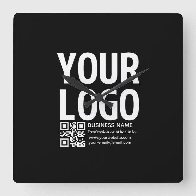 Your Logo w/Editable QR code & Text  Square Wall Clock (Front)