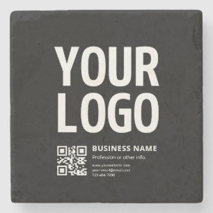 Your Logo w/Editable QR code & Text Stone Coaster
