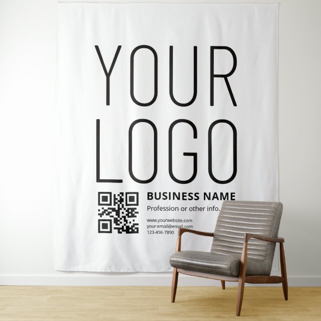 Your Logo w/Editable QR code & Text Tapestry (In Situ)