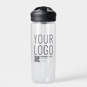 Your Logo w/Editable QR code & Text Water Bottle