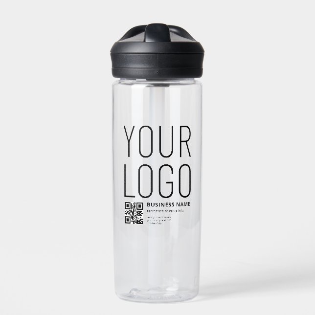 Your Logo w/Editable QR code & Text Water Bottle (Front)
