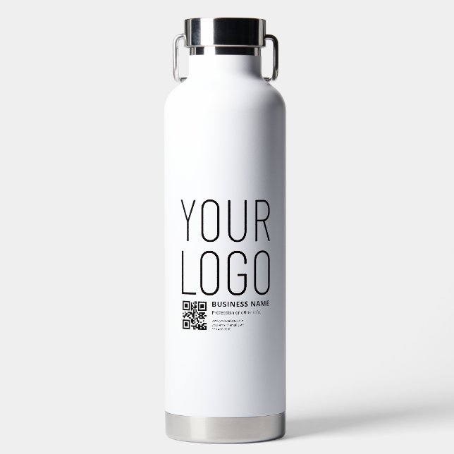 Your Logo w/Editable QR code & Text Water Bottle (Front)