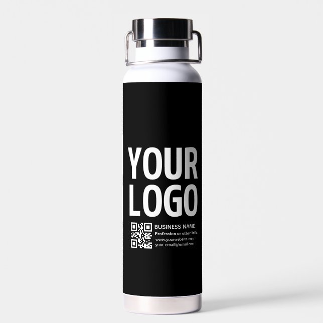 Your Logo w/Editable QR code & Text  Water Bottle (Back)