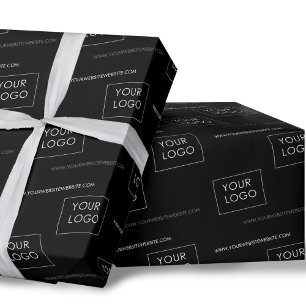 Your Logo Website Business Company Packaging Black Wrapping Paper