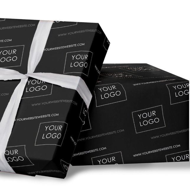 Your Logo Website Business Company Packaging Black Wrapping Paper (Creator Uploaded)