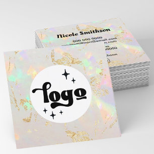 your logo white opal  square business card