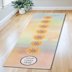 Your Logo Yoga Studio Watercolor Sunflowers  Mat