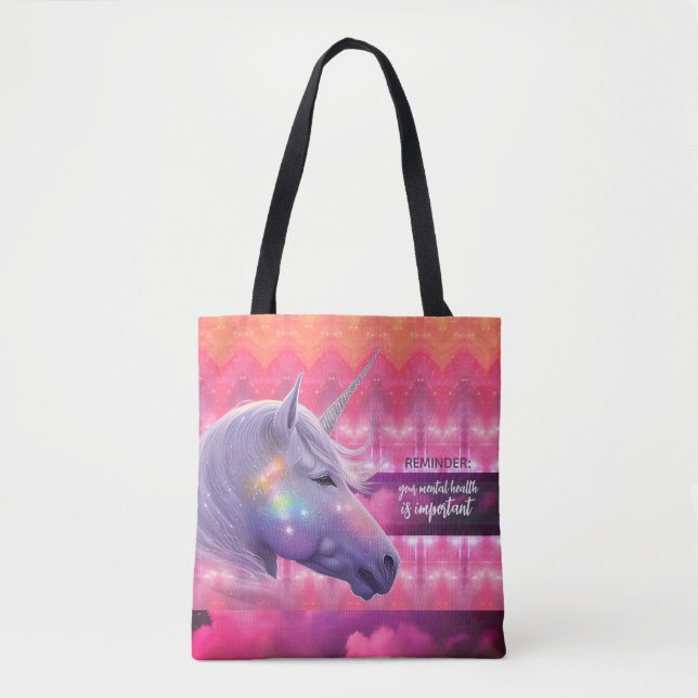 Your Mental Health Is Important Rainbow Unicorn Tote Bag (Front)