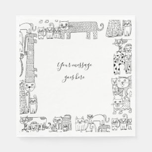 Your Message Cats Black and White Illustrations Napkin