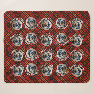 Your Message Custom Photo Christmas Holiday Plaid Sherpa Blanket