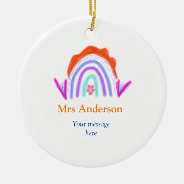 Your message e add text name rainbow teacher ceramic tree decoration (Front)