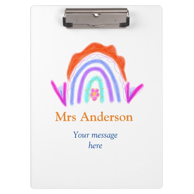 Your message e add text name rainbow teacher clipboard (Front)