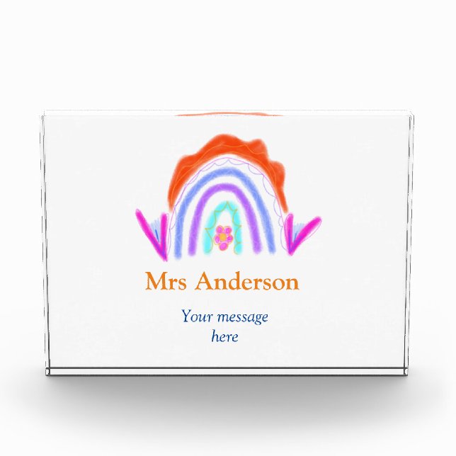 Your message e add text name rainbow teacher photo block (Front)
