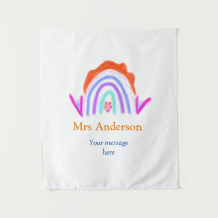 Your message e add text name rainbow teacher tapestry