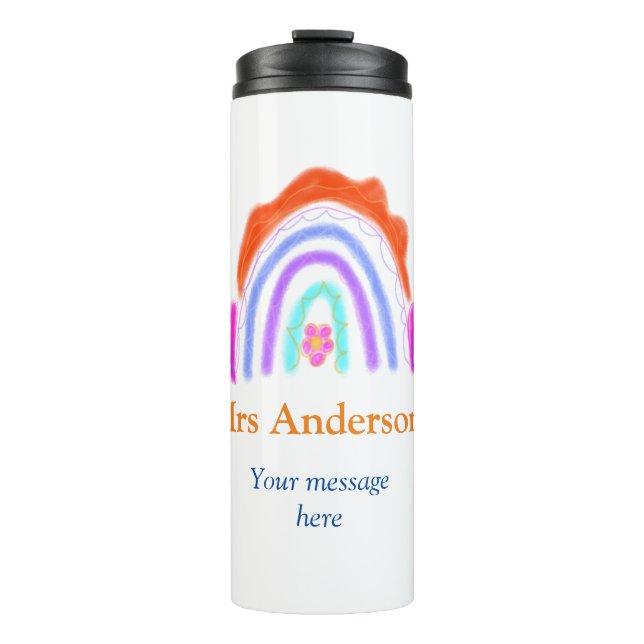 Your message e add text name rainbow teacher thermal tumbler (Front)