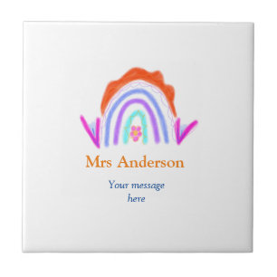 Your message e add text name rainbow teacher tile