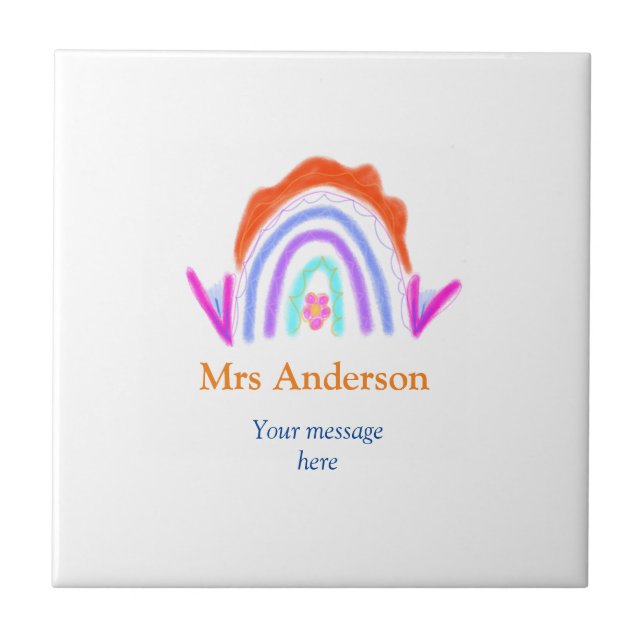 Your message e add text name rainbow teacher tile (Front)