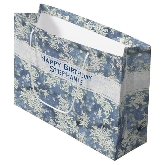 Your Message:  Frozen Frost Abstract Photo - Bokeh Large Gift Bag (Front Angled)