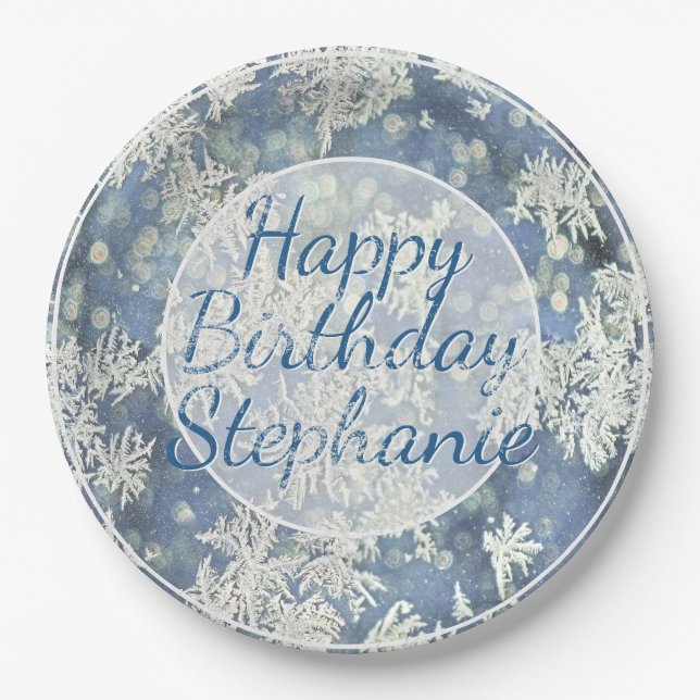 Your Message Frozen Frost Abstract Photo - Bokeh Paper Plate (Front)