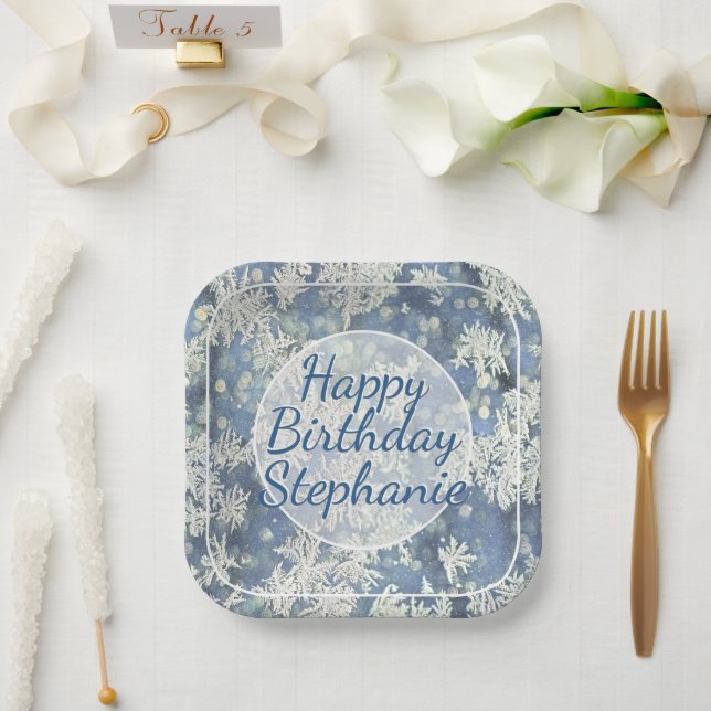 Your Message Frozen Frost Abstract Photo - Bokeh Paper Plate (Wedding)
