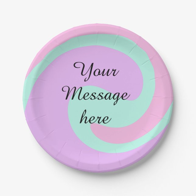 Your message here add text name monogram pink past paper plate (Front)