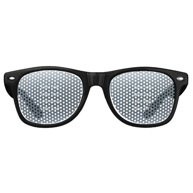Your message here gray blue metallic background te retro sunglasses (Front)