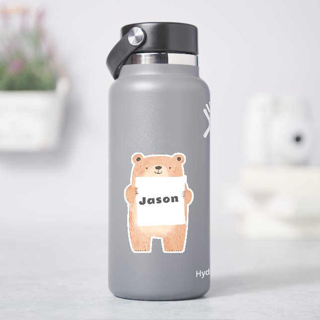 Your message or name cute Bear Holding Sign (HydroFlask)