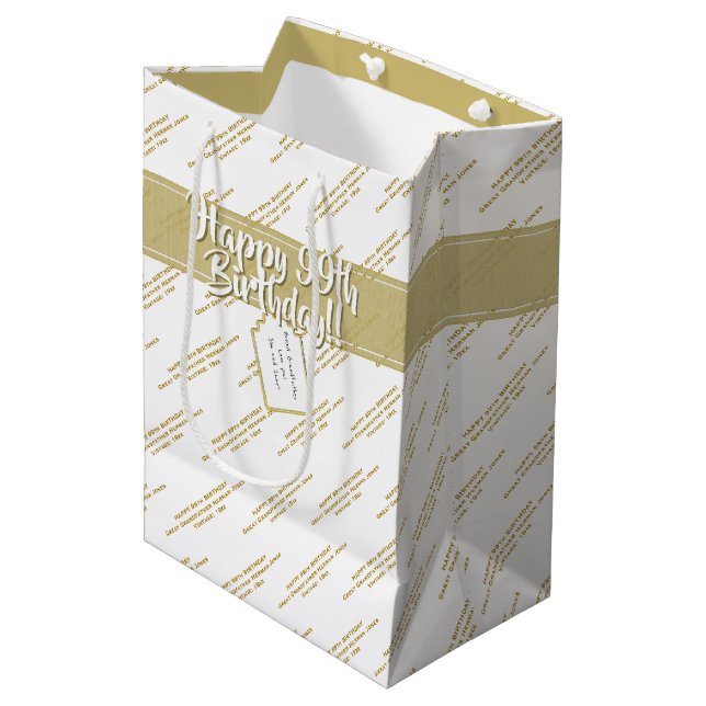 Your Message Pattern Gold/White All Occasions Medium Gift Bag (Front Angled)
