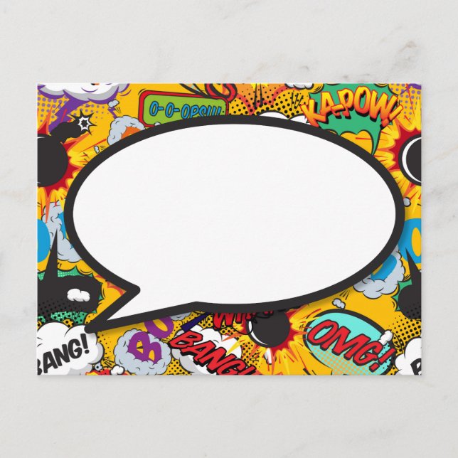 Your Message Speech Bubble Fun Retro Comic Book Announcement Postcard (Front)