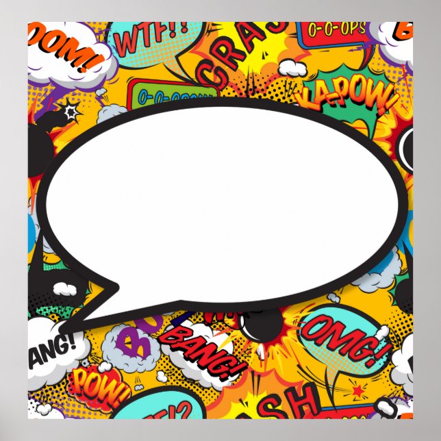 Your Message Speech Bubble Fun Retro Comic Book Poster (Front)