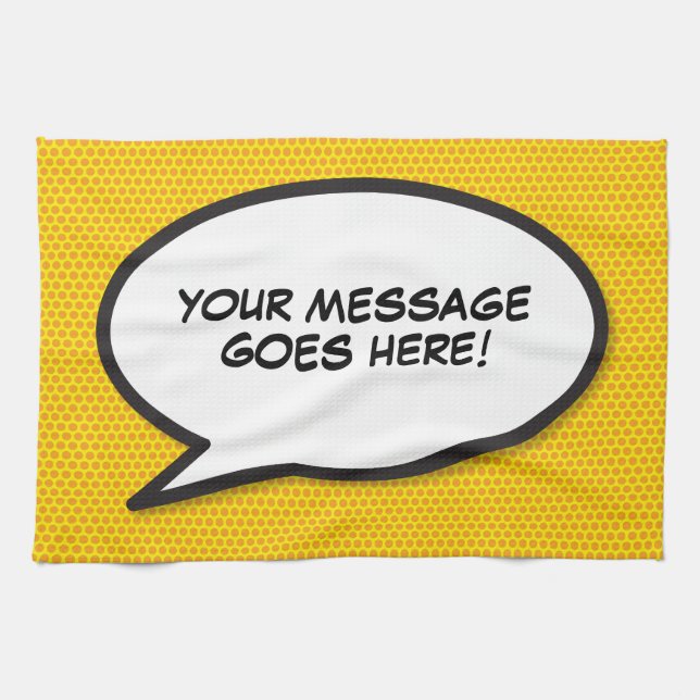 Your Message Speech Bubble Fun Retro Comic Book Tea Towel (Horizontal)